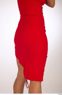 Jimena casual dressed hips red strapless dress thigh 0006.jpg